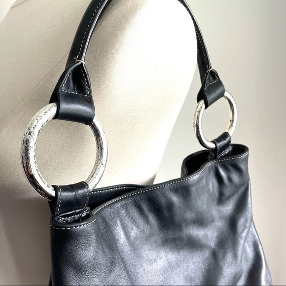 Sequoia black leather silver ring large shoulder bag - Picture 3 of 15